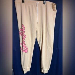 Barbie Cream Joggers With Logo on Leg